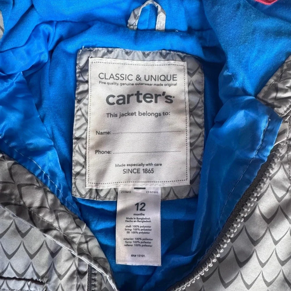 Carters Infant Shark head Rain Coat size 12 months